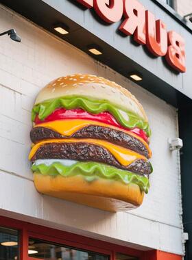 仿真大汉堡模型面玻璃钢雕塑面箱包店装饰烘焙墙mianbao0店门头发