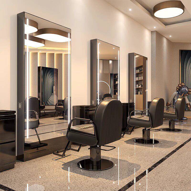 New hair salon Internet celebrity mirror gallery dyeing special surface / barber shop double-sided floor-standing hair cutting and perming mirror with light