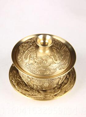 新款铜茶三件套摆件 铜茶杯摆 艺品杯摆饰 铜茶工件碗摆件