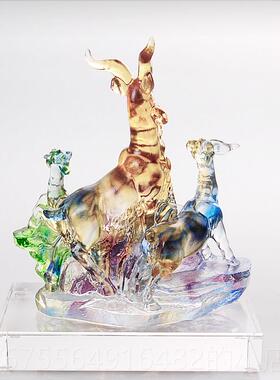 正品琉璃羊摆件客厅阳三羊念泰办公室桌面工艺品纪品水晶礼开物三