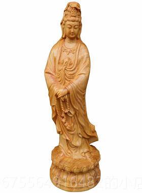 正品崖柏木雕观菩萨摆件木雕刻佛像实木供奉音摆头件桌面礼装饰工