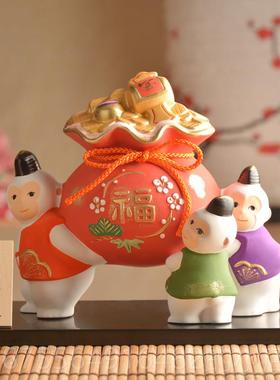 正品日本药师窑手工福猴子招陶摆件家办公室车载创意礼品居瓷日式