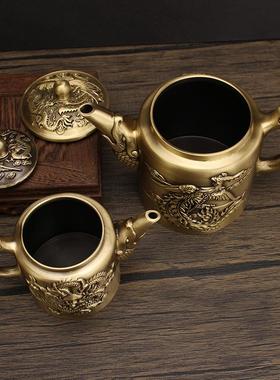 全黄铜创意大容量龙凤茶壶功夫茶壶山水壶家居办公室茶具装饰摆件