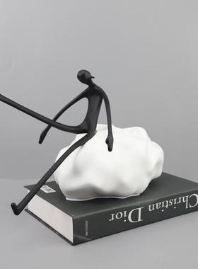 现代简约划船人物雕塑艺术摆件客厅卧室玄关酒店样板房家居装饰品