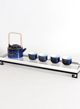 现代新中式样板间亚克力茶托酒柜饰品长方形金属展示托盘软装摆件