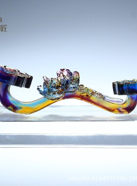 非遗淄博古法琉璃工艺品牡丹花如意摆件轻奢高档客厅酒柜装饰礼物
