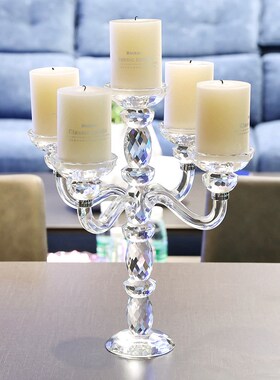 欧式五头水晶玻璃蜡烛台 浪漫烛光晚餐道具 婚庆婚礼餐桌烛台摆件