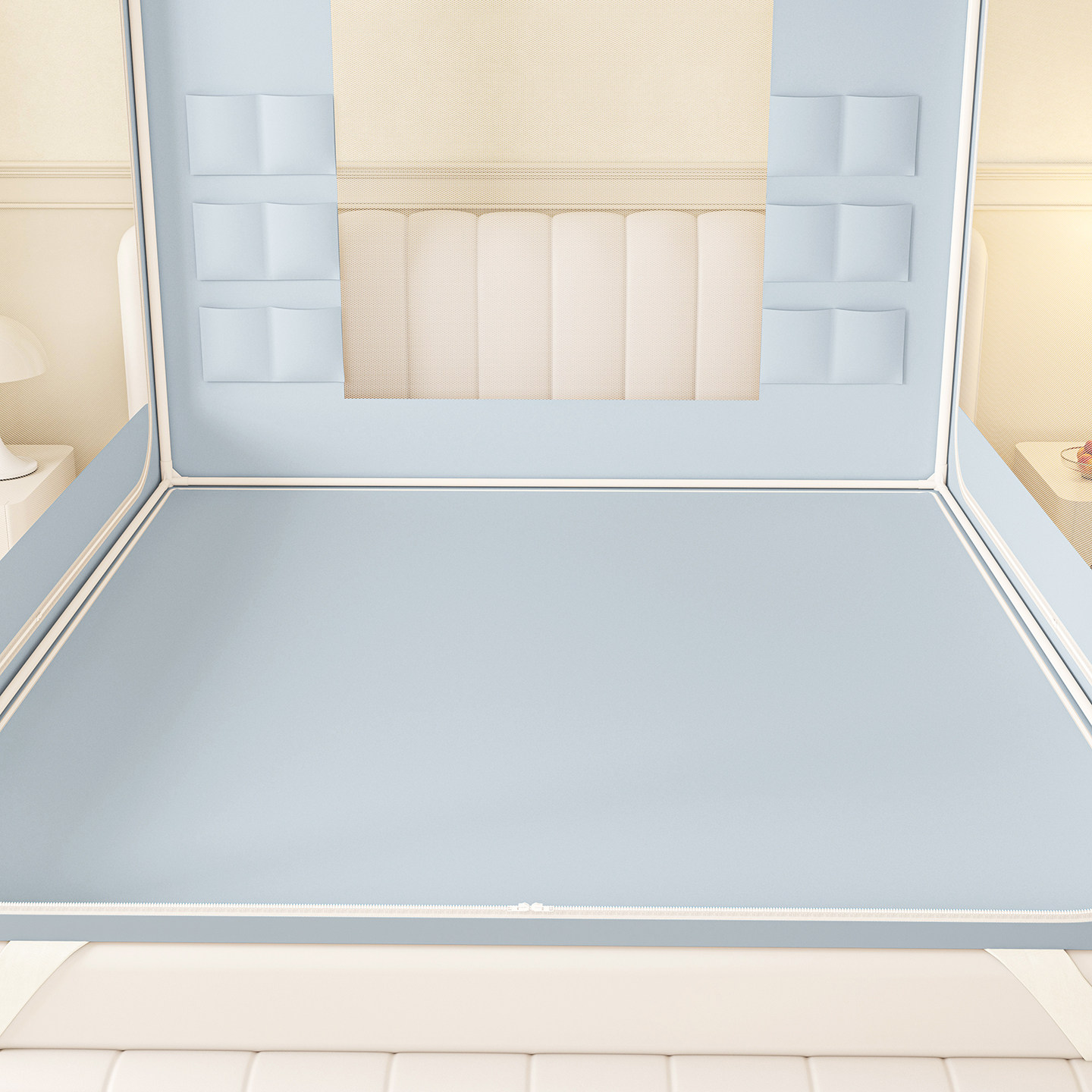 2025新款冬季保暖纯色夹棉遮光帘坐床蚊帐A类全底防摔防风1.8纹帐,淘宝优惠券,粉丝福利购,淘宝优惠卷