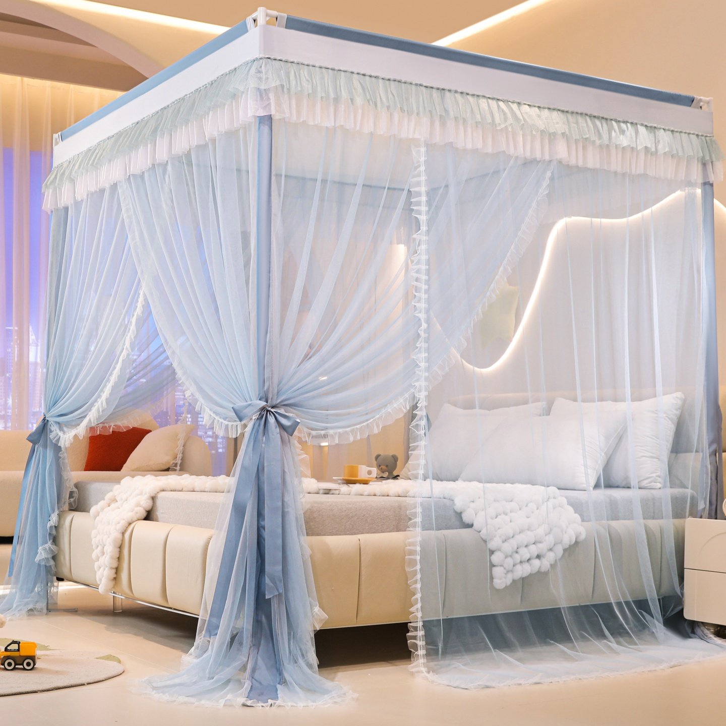 2025新款A类落地三开门宫廷蚊帐家用卧室1.8m2.0米床防蚊防尘纹帐,淘宝优惠券,粉丝福利购,淘宝优惠卷