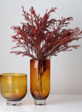 拐角欧式现代简装厚重焦糖约色玻璃花饰器花瓶摆件样板房15035HP