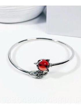 高档999纯银手镯子手女202时5新款红刚玉日尚韩网红狐狸环送女友