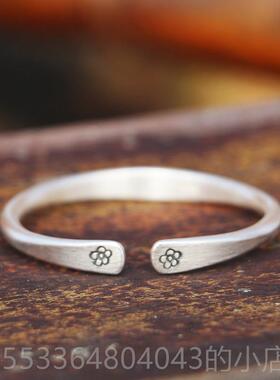 高档99纯银手工原创设计实磨砂古法心覆梅花手镯9送女友闺古蜜