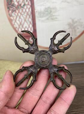 藏传尼泊尔金刚杵铜器三面普巴金刚橛降魔杵吉祥摆件挂件镀铜工艺