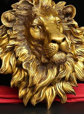 黄铜像铜狮子头像铜狮子头摆件家居工艺品摆设铜狮子头挂牌门饰