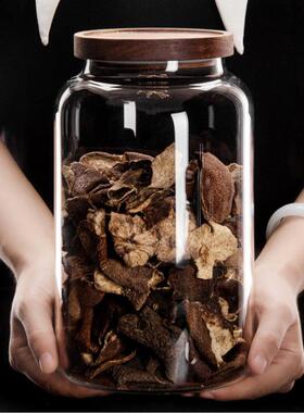 大容量透明玻璃密封罐相思木盖陈皮罐家用零食茶叶罐加厚储存罐