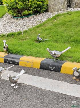 户外园象tj#u+lo%林景观锈钢镜面小鸟雕翅塑摆件庭院草不坪花园抽