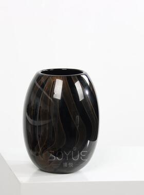 中式约简黑色条纹手工璃花瓶样板售楼处桌面软OLE琉装间创意摆件