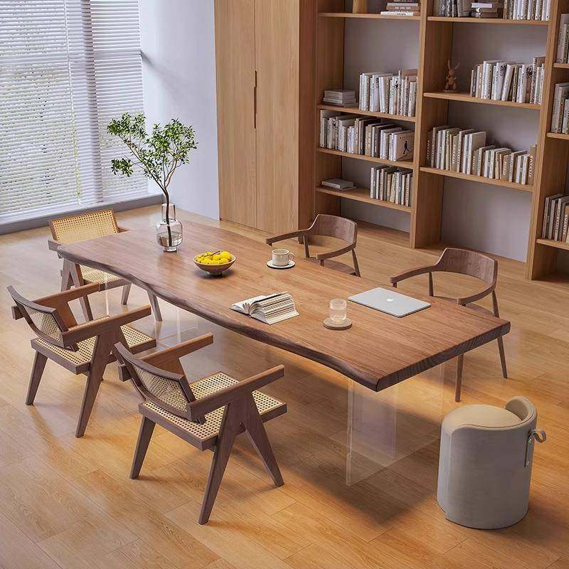 中新式实木QMZ大板桌浮亚克力桌脚现茶代简约台茶桌餐桌清悬新办,淘宝优惠券,粉丝福利购,淘宝优惠卷