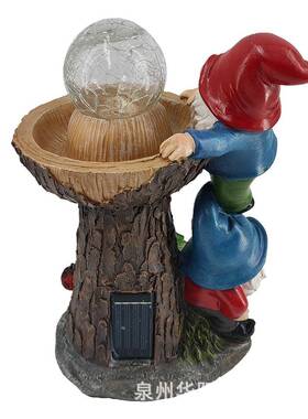 侏QY211210儒灵水树脂工艺品小矮人庭院装太阳能裂精纹玻璃晶球灯