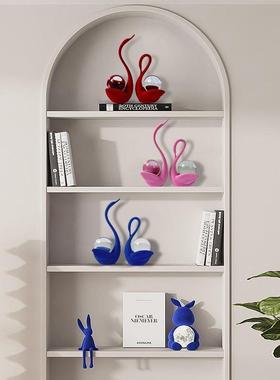 现代简水晶植绒天鹅摆饰件小众艺术家居客厅球卧室电20230904视约