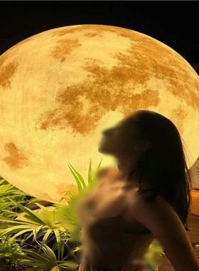 红户外球月球雕浮星灯模型发光月亮壁挂雕塑大型网装饰品SWF景区