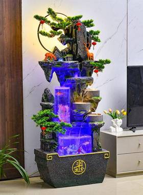 中式阳假流水摆件客厅山落地鱼QJJ缸加湿喷泉玄关财台招装饰发财