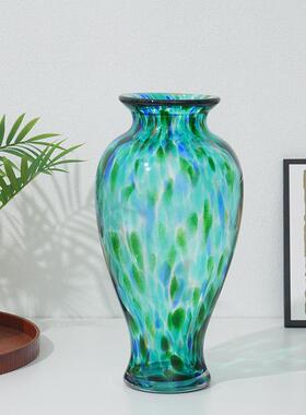 复古手工绿玻璃花瓶摆件家居客-餐玄关厅桌创意色轻奢玻璃插花装