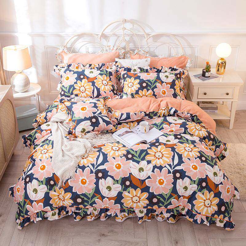 冬季纯珊瑚绒四件28474套棉加绒绒AB面床单被套棉水晶田园公风主 - 图2