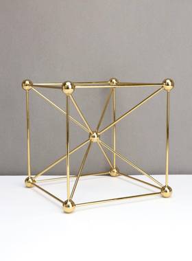 现代简约黑金色正方体框架样板房售楼部卧室书房桌面玄关饰品摆件