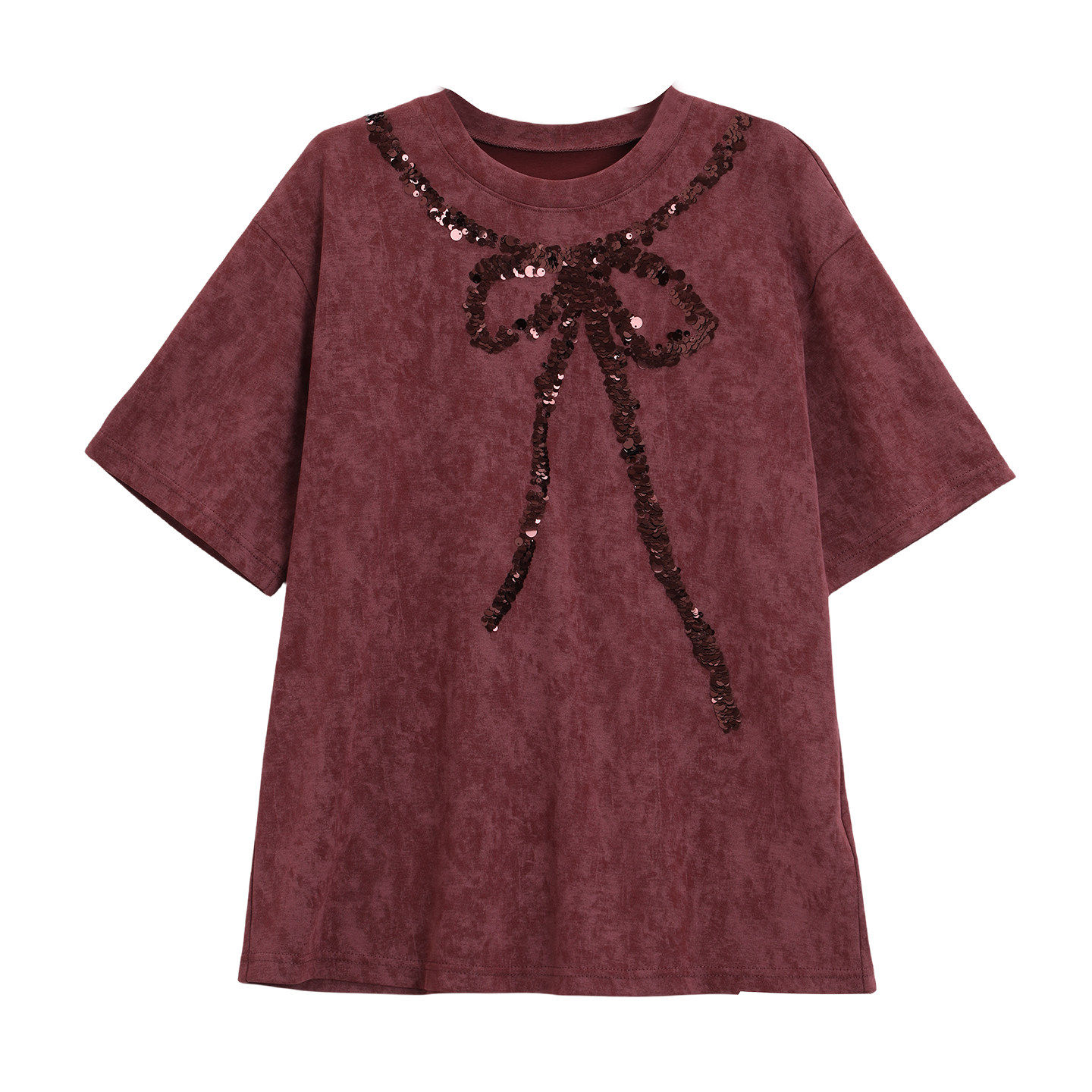 法柚酒红色亮片蝴蝶结短袖T恤2026春季新款设计感小众独特上衣,淘宝优惠券,粉丝福利购,淘宝优惠卷