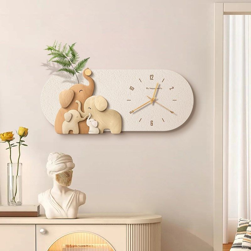 餐厅装饰画钟表创意大象立体轻奢高级感餐桌墙面挂画时钟客厅壁画,淘宝优惠券,粉丝福利购,淘宝优惠卷