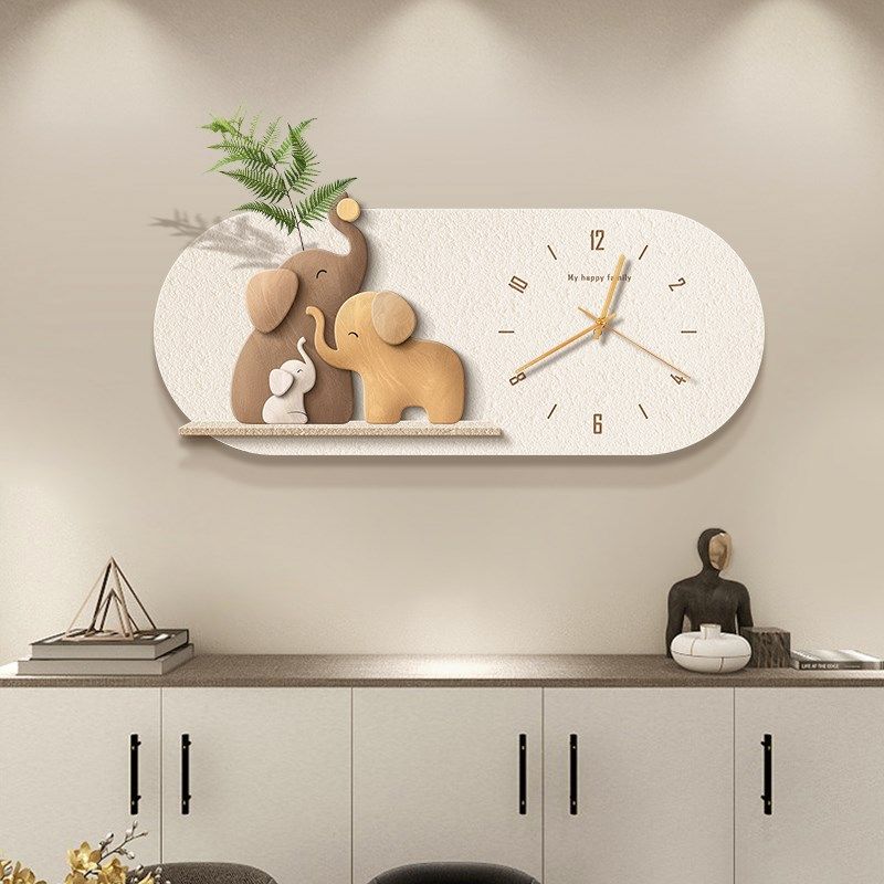 餐厅装饰画钟表创意大象立体轻奢高级感餐桌墙面挂画时钟客厅壁画,淘宝优惠券,粉丝福利购,淘宝优惠卷