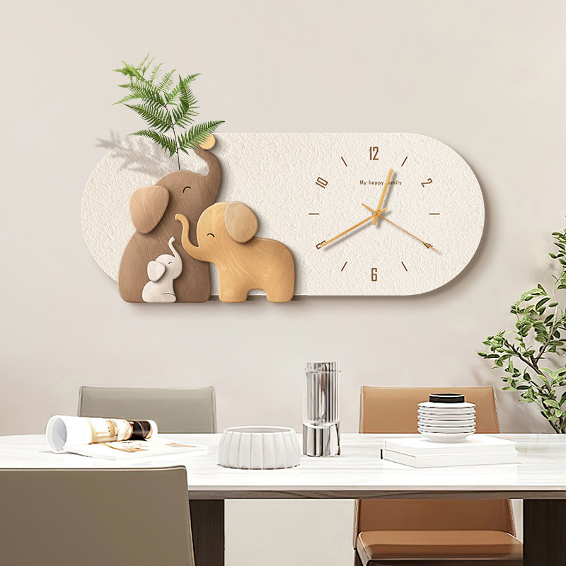 餐厅装饰画钟表创意大象立体轻奢高级感餐桌墙面挂画时钟客厅壁画,淘宝优惠券,粉丝福利购,淘宝优惠卷