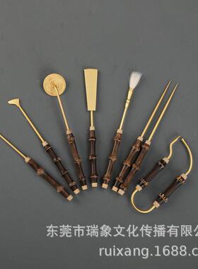 R0天然紫竹香道工具//仿金7色7/R707多色七件套/香勺香铲香夹灰压