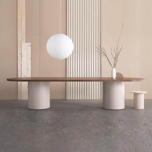 椭圆形实木小型会议桌北欧长条桌工作台简约现代原木办公桌长桌 - 图2