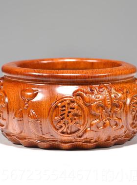 高档花梨木聚宝盆摆件实公室乔迁入宅雕桌面木开业送办礼品红木工