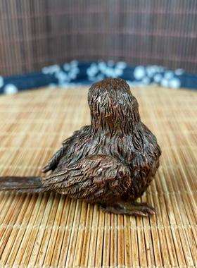 做旧仿古铜实心小麻雀镇纸摆件 书房茶道茶宠装饰小摆件古玩杂项