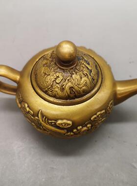 古玩铜器工艺品黄铜壶龙凤壶小铜壶茶壶酒壶家居摆件乾隆御制