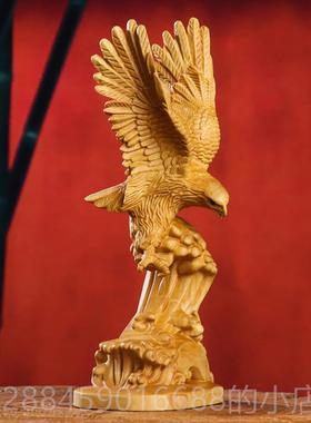 高档杨木黄雕展宏图雄鹰大鹏展翅工房艺品家居大书办公室桌面装饰