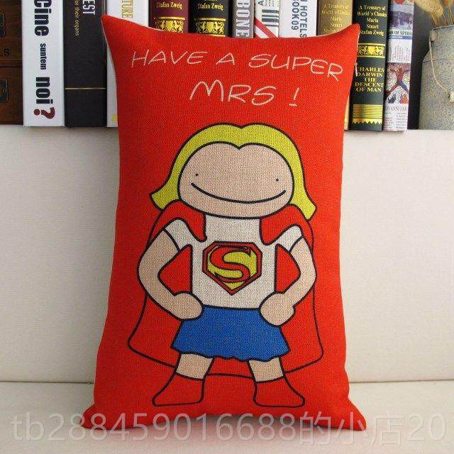 高档含S.uper Mr.Mrs卡通情物侣棉麻抱枕靠垫腰枕芯结婚礼汽车沙 - 图2