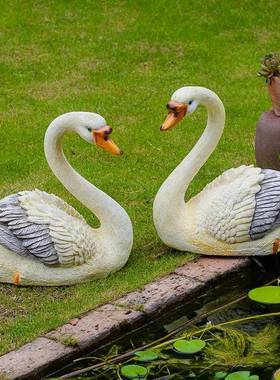 园装饰别墅1052庭院户外园池草地林景观装饰动物仿花真天鹅雕水塑
