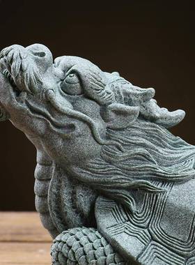 国风青砂石瑞兽龙龟摆件动物创意客厅书房茶室水族鱼缸造景装饰品