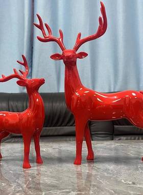 现代轻奢麋鹿摆件家居客厅电视柜酒柜装饰品长角鹿玄关摆件招财鹿
