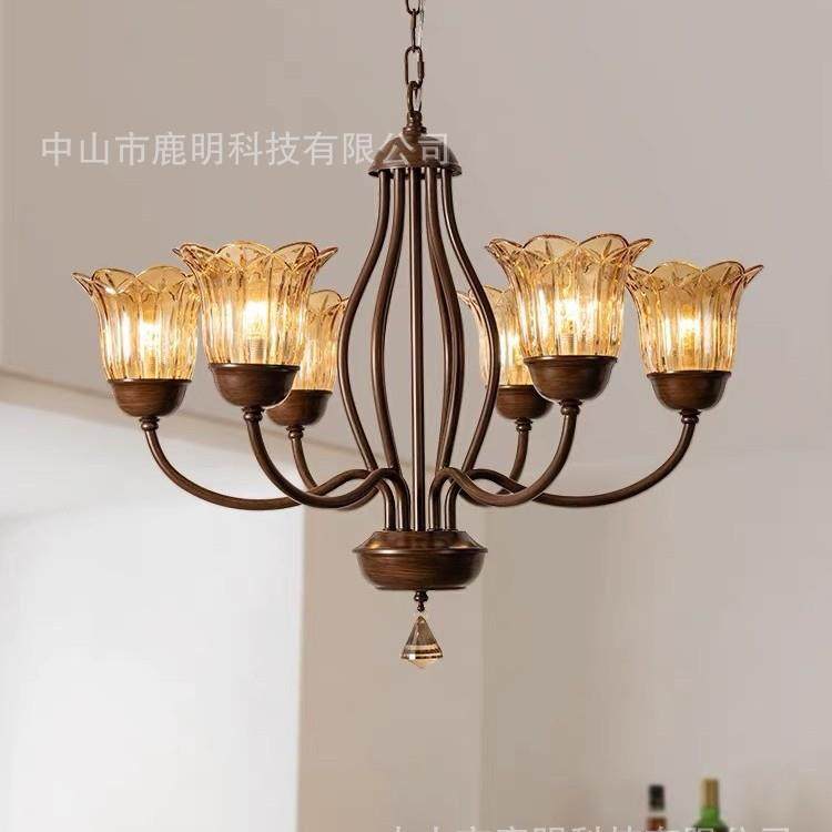 美式复古全铜吊灯客厅灯轻奢法式感餐厅灯具古铜玻璃卧室装饰灯饰,淘宝优惠券,粉丝福利购,淘宝优惠卷