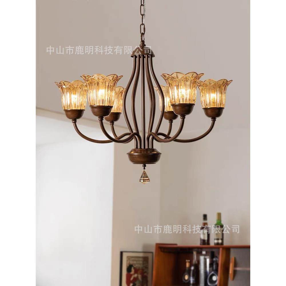 美式复古全铜吊灯客厅灯轻奢法式感餐厅灯具古铜玻璃卧室装饰灯饰,淘宝优惠券,粉丝福利购,淘宝优惠卷