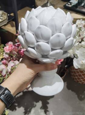 高档陶瓷洋蓟装饰品莲灯朝鲜宝蓟件摆美式手工玄架关书软装