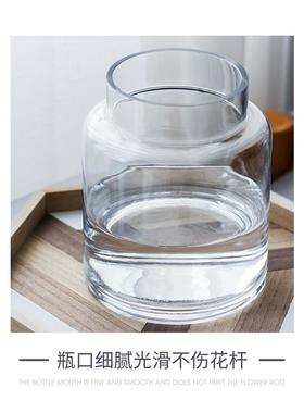 ins北欧极简透明玻璃花瓶收口水培花瓶花器家居鲜花插花花瓶摆件