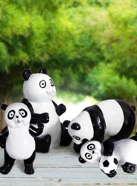 仿真熊猫摆件户外玻璃钢动物雕塑园林景观装饰小品国宝熊猫摆件