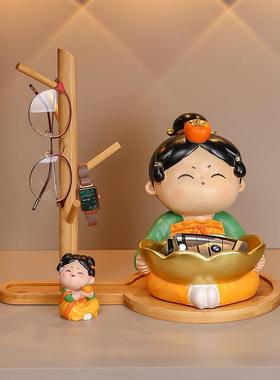 创意中式唐仕女入户进门钥匙收纳眼镜架家居摆件办公室桌面装饰品