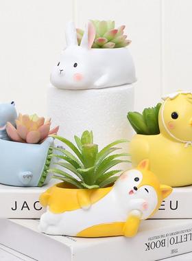 如果创意卡通动物树脂多肉花盆园艺装饰摆设桌面阳台景观绿植盆栽